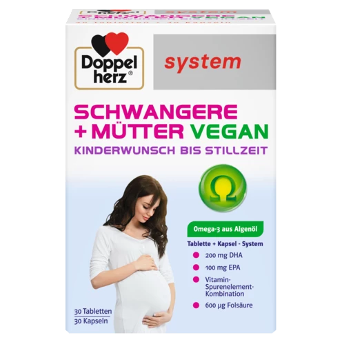 Abbildung der Produktverpackung Doppelherz system SCHWANGERE + MÜTTER VEGAN Frontansicht